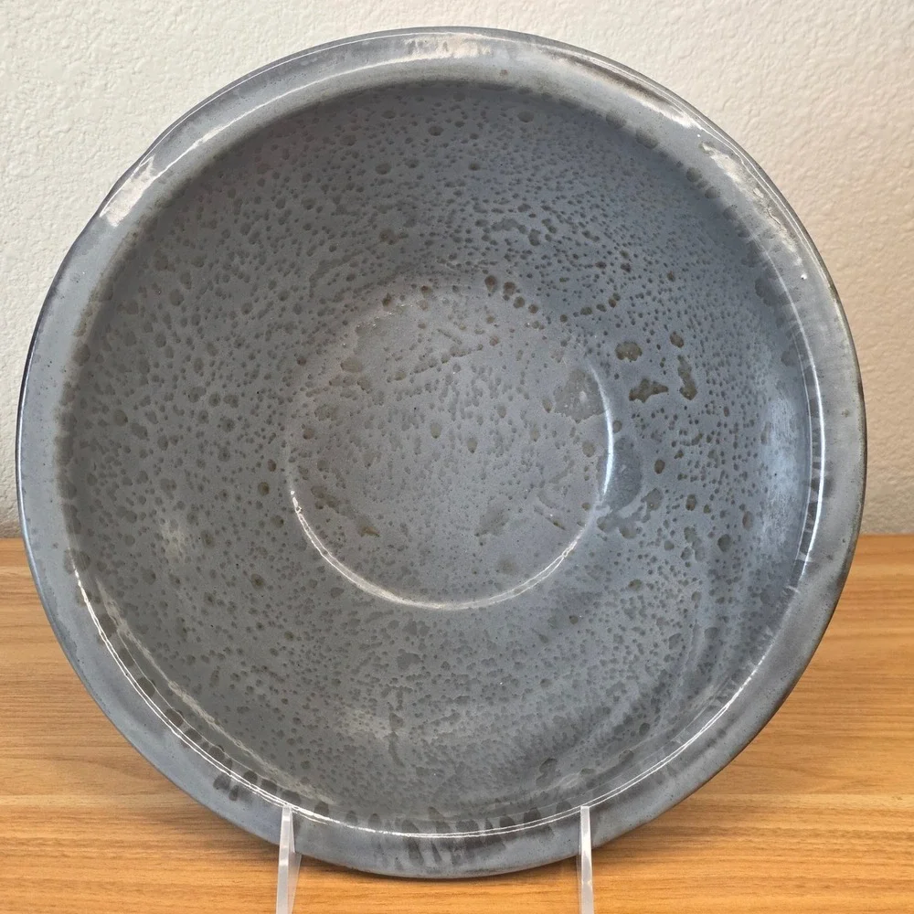 Vintage Gray Graniteware Enamelware Large Round Mixing Bowl 10.5